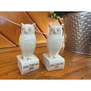 Vintage Baltimore MD Owl Salt and Pepper Shakers Book Base Ceramic